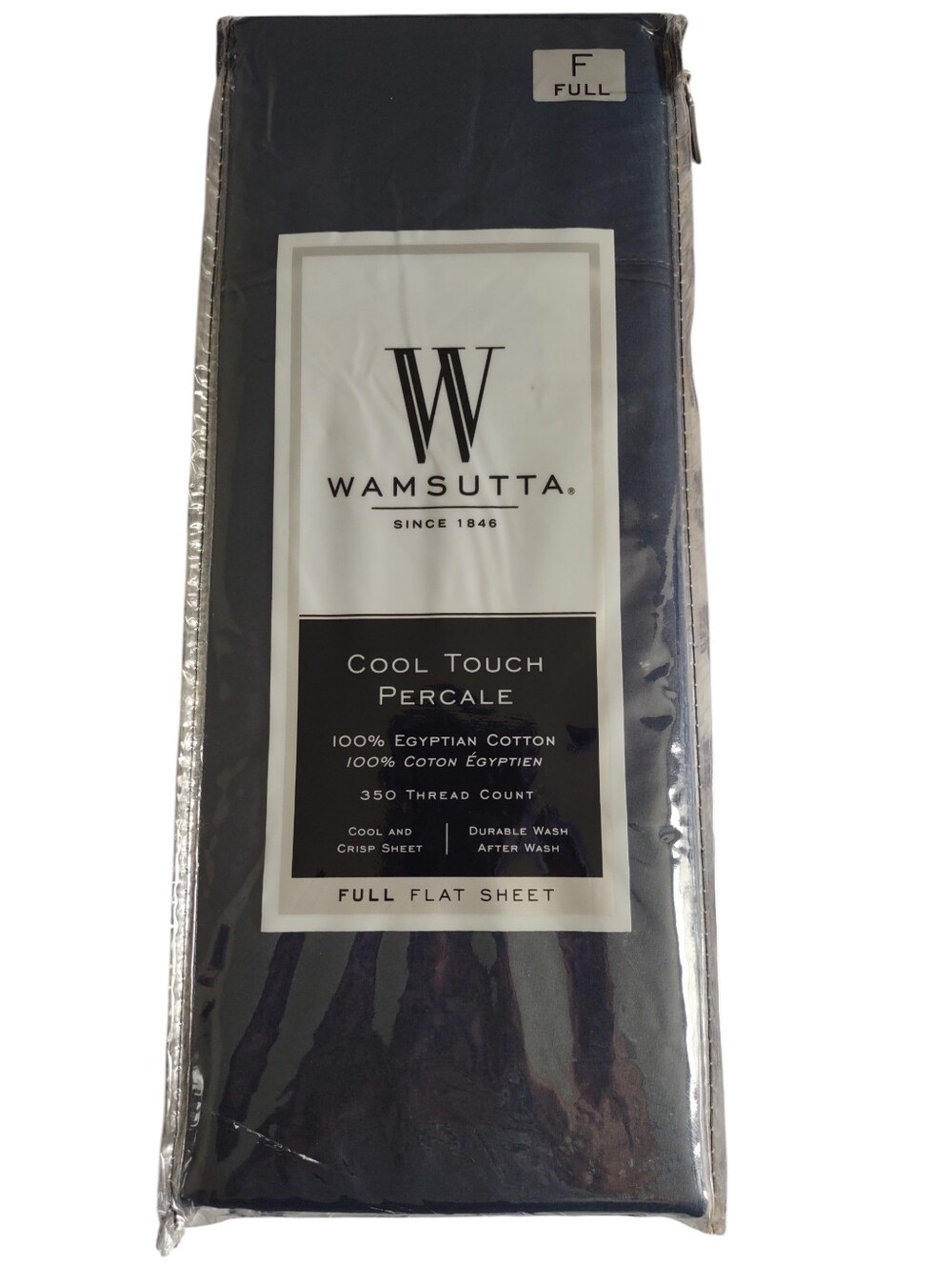 Wamsutta Full Navy Cool Touch 100% Egyptian Cotton 350 Thread Count Flat Sheet
